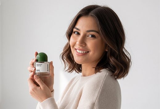Model memegang botol parfum Hairoem ukuran 50ml